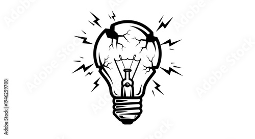 Cracked light bulb with lightning bolts symbolizing a broken idea.
