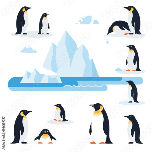 Penguins and Icebergs Vector Set