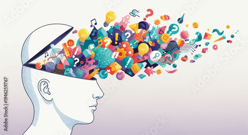 Creative ideas exploding from an open mind illustration.