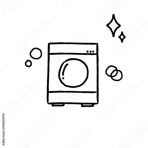手描きのシンプルなドラム式の洗濯機のアイコンイラスト