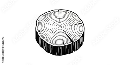Cross section of a tree trunk showing growth rings.