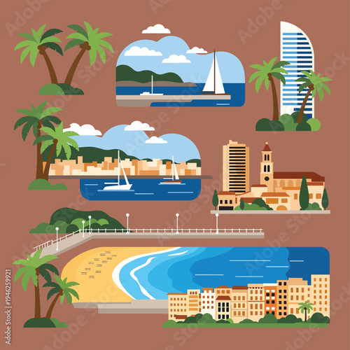 Cityscape Elements with Modern Architecture and Nature