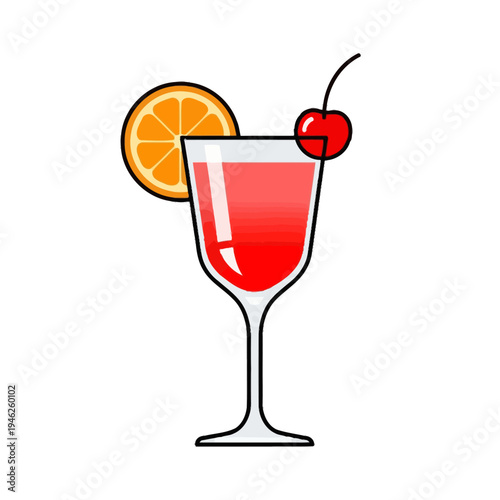 Refreshing Red Cocktail with Orange Slice and Cherry Garnish