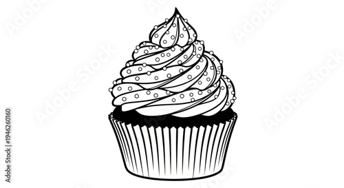 Delicious cupcake with swirled frosting and sprinkles illustration.