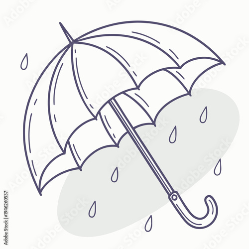 Open umbrella with raindrops outline illustration - weather, protection, and aut