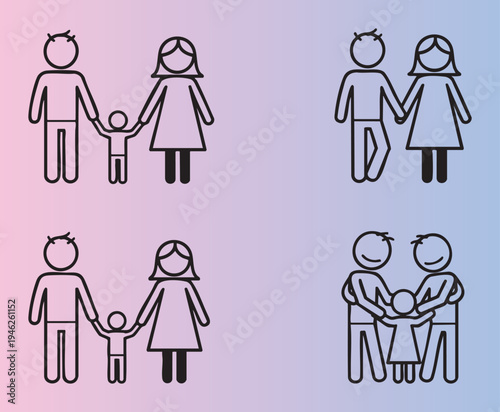 Family icons showing different parenthood and relationship styles