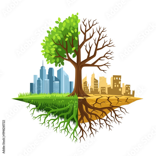 Lush Green City vs. Barren Desert City: Environmental Contrast and Urban Development