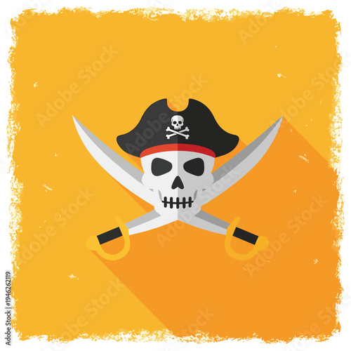 Pirate Skull with Swords Flat Design Icon