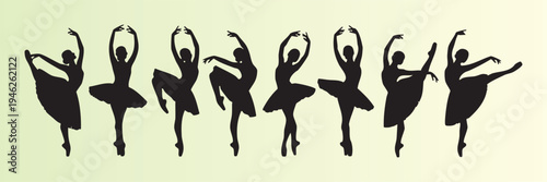 Silhouettes of ballet dancers in various elegant poses