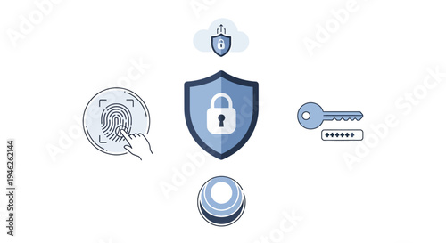Digital Security Icons Representing Authentication and Protection.