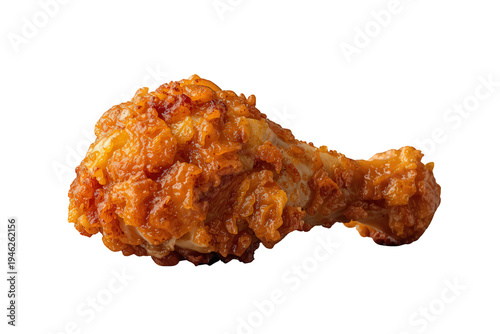 Crispy fried chicken drumstick ready to eat, golden brown breading, fast food snack on transparent background