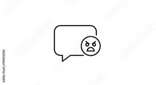 Angry face icon inside a speech bubble graphic.