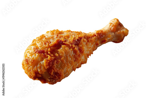 Crispy golden fried chicken drumstick with crunchy coating, a popular fast food snack, isolated on transparent background