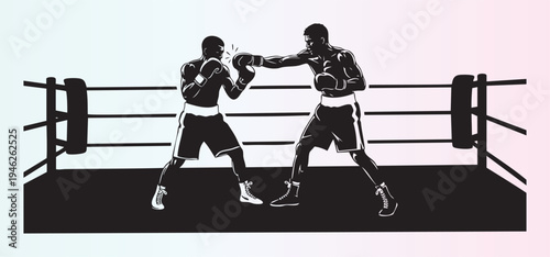 Two professional boxers fighting in a boxing ring illustration