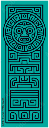 Abstract mesoamerican aztec totem poles. Set of black and white vector illustrations