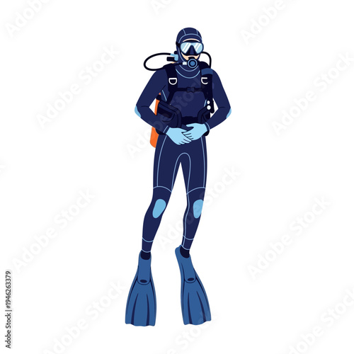 Scuba Diver in Full Gear Ready for Underwater Exploration
