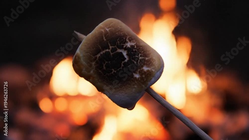 Wallpaper Mural Close-up of a golden roasted marshmallow on a stick dripping down in front of a campfire Torontodigital.ca
