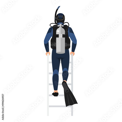Scuba Diver Climbing Ladder, Ready for Underwater Adventure