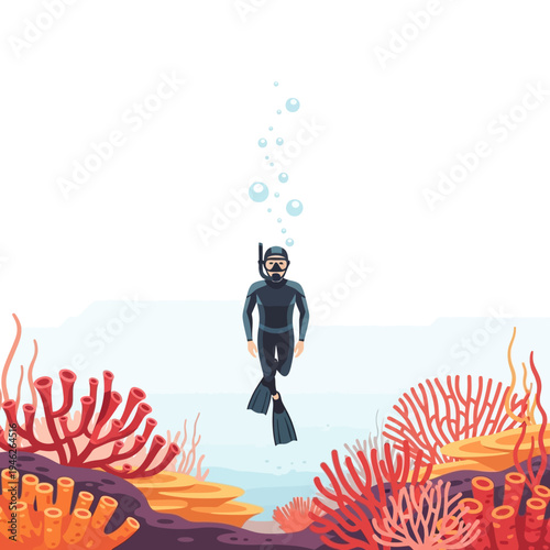 Scuba Diver Exploring Vibrant Coral Reef Underwater Ocean