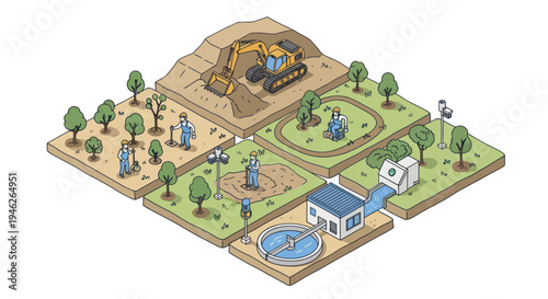 Sustainable water management and infrastructure development illustration.