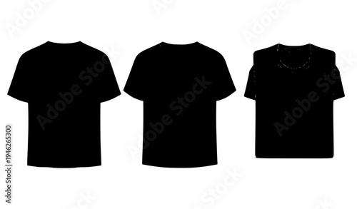 Blank black unisex t shirt vector mockup set front back and folded tee template