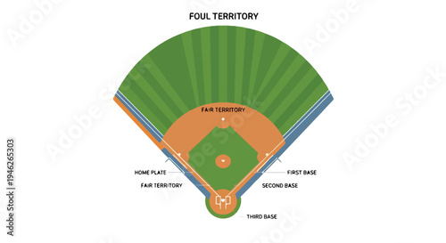 Diagram of a baseball field with labeled bases and areas on a white background.