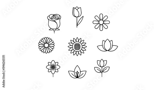 Trendy thin line flower icons collection modern floral outline symbols vector pack