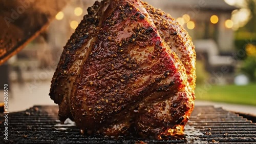 Wallpaper Mural Close up of a delicious prime rib roast being grilled over hot charcoal with smoke and flames, outdoor cooking Torontodigital.ca