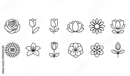Modern floral outline icon set thin line flower pictograms vector for web and mobile apps