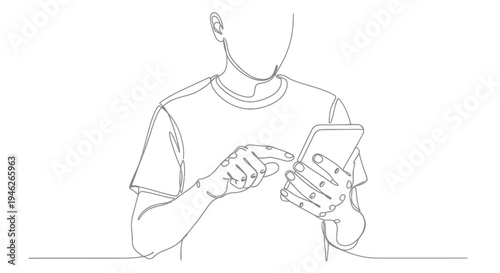 Person using a smartphone, line art illustration of hands holding and interacting with a mobile device.