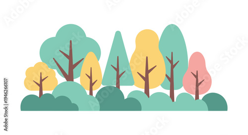 Stylized Forest Scene with Diverse Trees and Foliage.
