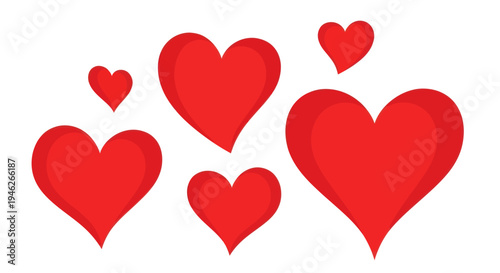 Vibrant Red Hearts Floating and Grouped Together Symbolizing Love and Affection.