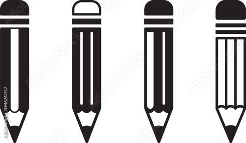 Four black and white pencil icons in different styles side by side