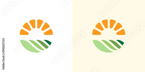 Dual meaning logo combining sunrise and farm elements, symbolizing renewal, agricultural growth, natural vitality, sustainability, and a hopeful future rooted in farming and nature.