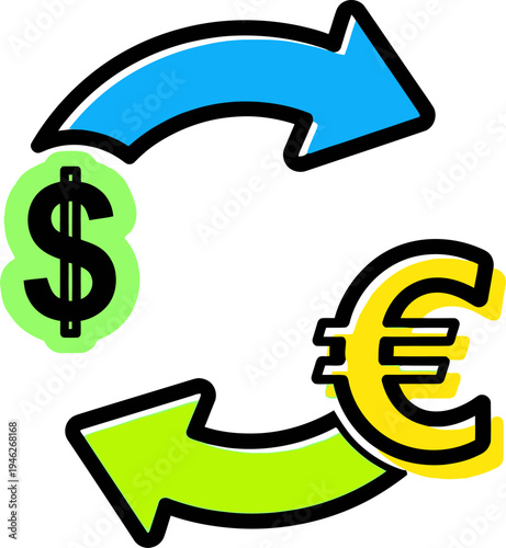Currency exchange icon for dollar and euro conversion