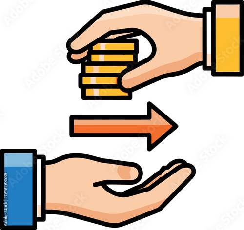 Hands transferring stack of gold coins