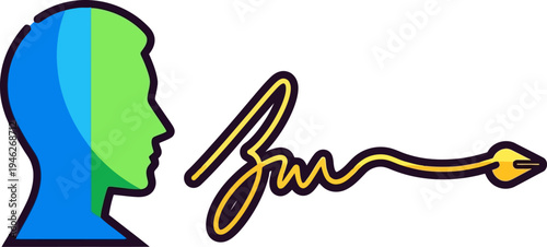 Human profile with creative digital signature line