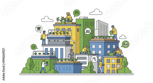 Urban Farming Rooftop Gardens Growing Food in City Buildings.