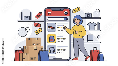 Woman shopping online using a smartphone application.