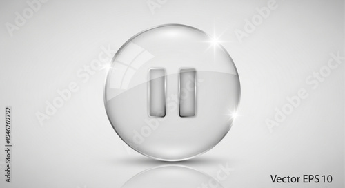 Glass Pause Button Icon with Reflections.