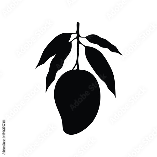 Mango Fruit Silhouette With Leaves 