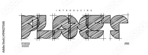 Planet: A creative blueprint sketch font. Featuring architectural hatching and construction lines for a technical, hand-drawn look.