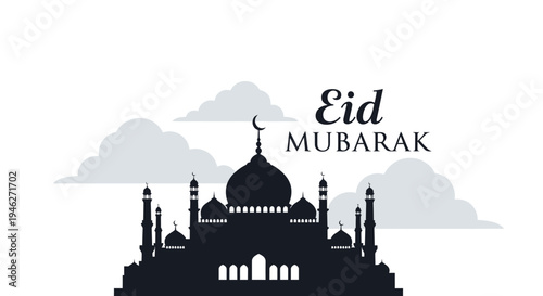 Eid Mubarak Mosque Silhouette Graphic Design.