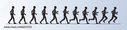 Sequential silhouette illustrations showing the transition from walking to running