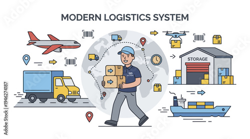 Delivery Person Carrying Boxes in a Modern Logistics System.