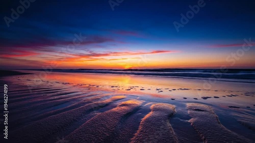 Wallpaper Mural Mesmerizing Beach Sunset with Waves Rolling on Sand and Vivid Colorful Sky and Calm Peaceful Atmosphere Torontodigital.ca
