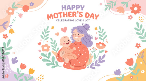 Mother and Baby Cartoon Illustration Mothers Day.