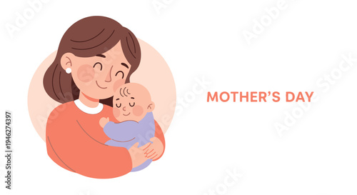 Mother Holding Baby Illustration on Mothers Day.