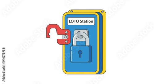 Industrial lockout tagout (LOTO) station with padlock and safety lock