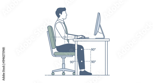 Correct ergonomic sitting posture at desk for office health and wellness